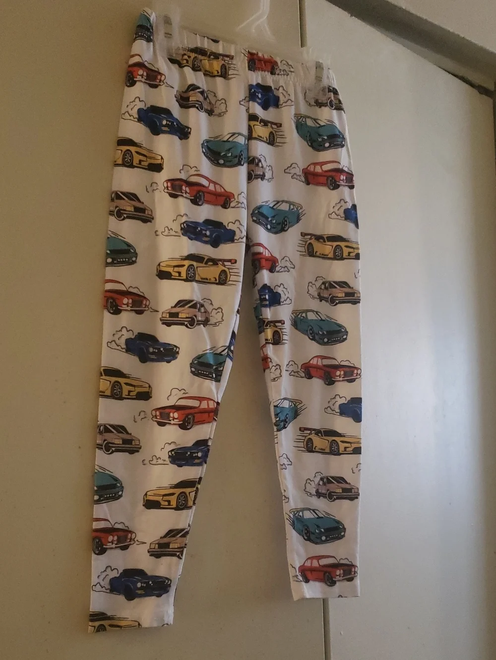 SHEIN White Kids Car Print Pajama Bottoms - Red Blue Yellow Teal Black